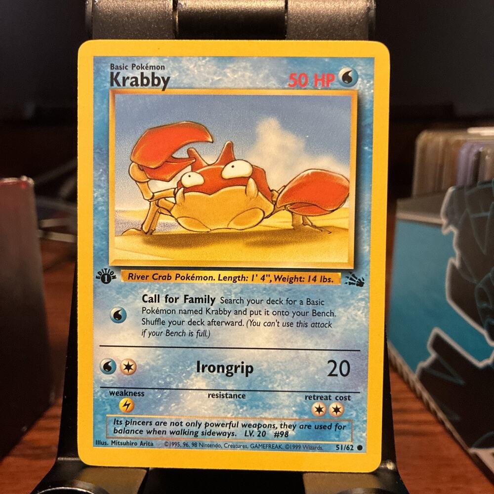 Krabby 51/62 Fossil Regular - 1st Edition Pokémon Vintage 1999 Nintendo Card 87